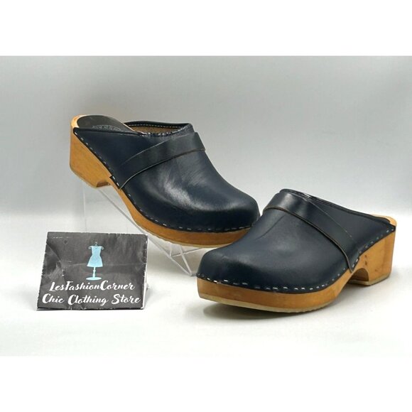Ugglebo Toffeln Women's Blue Leather Clogs Wooden Sole Slip-On Sz 11.5 (42) 3017 - Picture 12 of 16